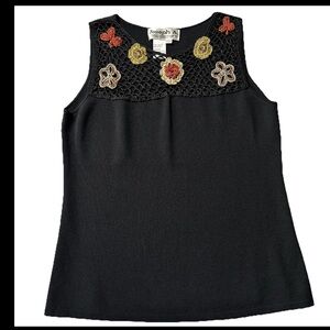 Vintage Joseph A Crochet flowers sleeveless top Mesh Scoop Neck Sz Large 90’s